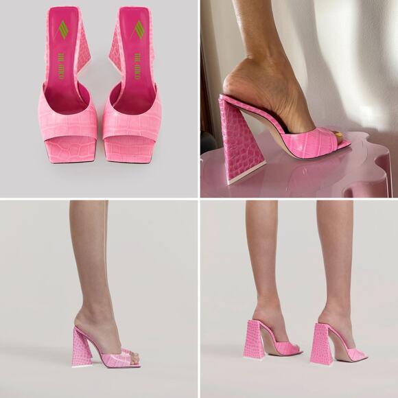 ATTICO Devon Mules Hot Pink Croc Embossed Leather Size 8 Sandals Heels Sexy Fun - Picture 4 of 16